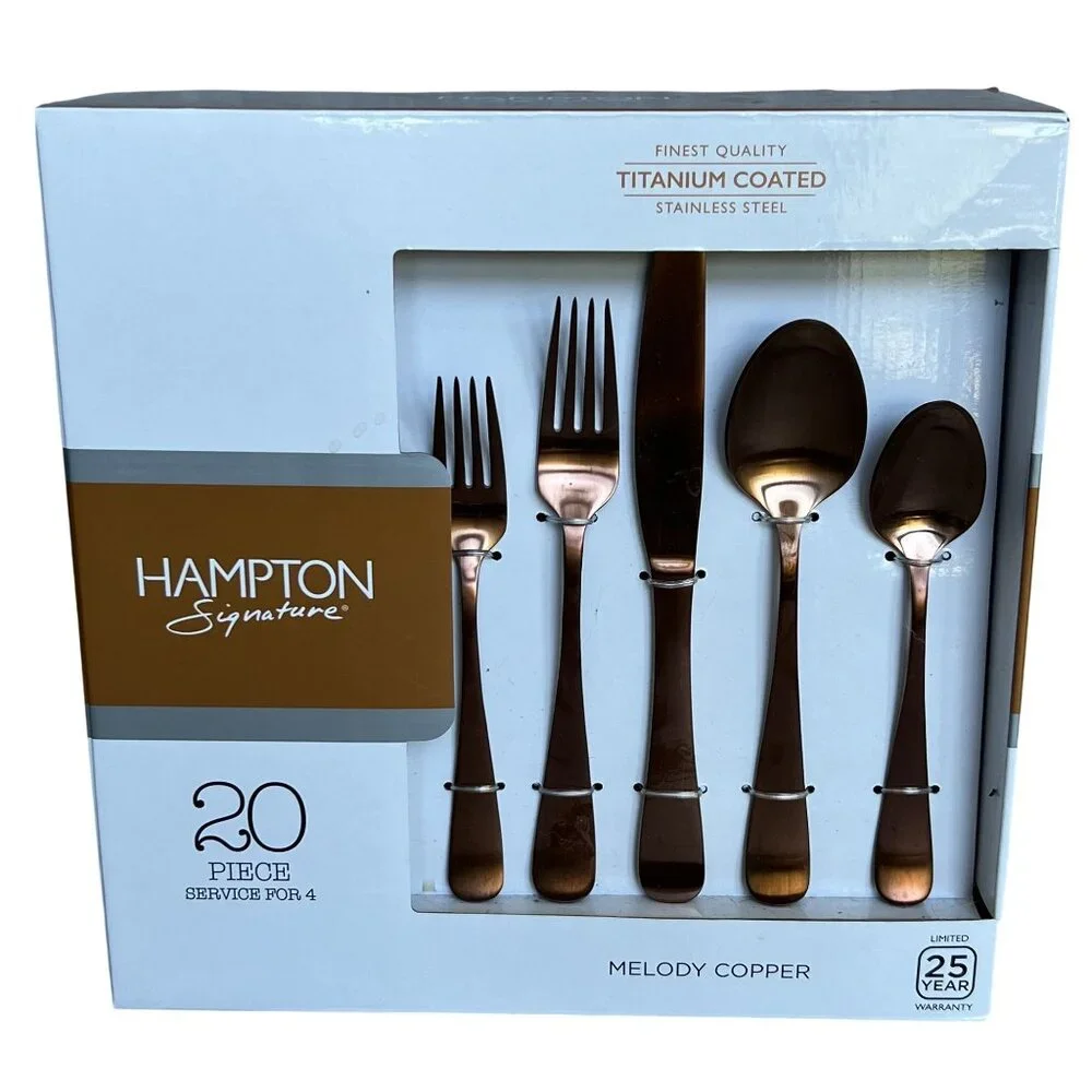 Hampton Signature NEW Service 4 Melody Copper Flatware Titanium Stainless Steel